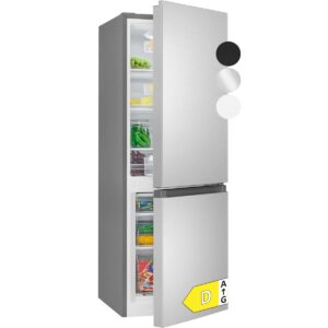 Cuissinetek Réfrigérateur et congélateur 175L inox KG322-1-inox, Capacité nette : 175 litres, Contrôle de la température en continu, Charnières de porte à droite, interchangeables, Pieds réglables