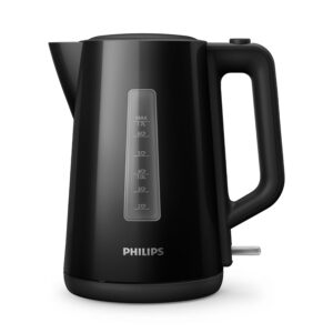 Philips Series 3000 Bouilloire, 1,7 l Couvercle à ressort, Élément chauffant plat, Voyant lumineux, Filtre amovible, Multiples systèmes de sécurité, Noir (HD9318/20)