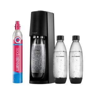 Terra – Machine à eau pétillante avec système CO₂ Quick Connect, cylindre de gaz 60L et 3 bouteilles 1L sans BPA inclus, noire