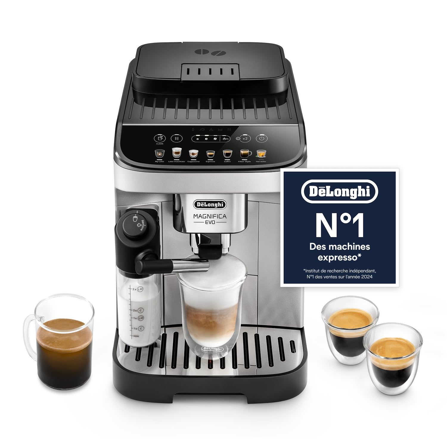 Magnifica Evo - Perfetto Machine à Café Automatique avec LatteCrema Mousseur à Lait Automatique, 7 Boissons en une Seule Touche, Commandes Soft Touch, Argent et Noir (ECAM292.81.SB)