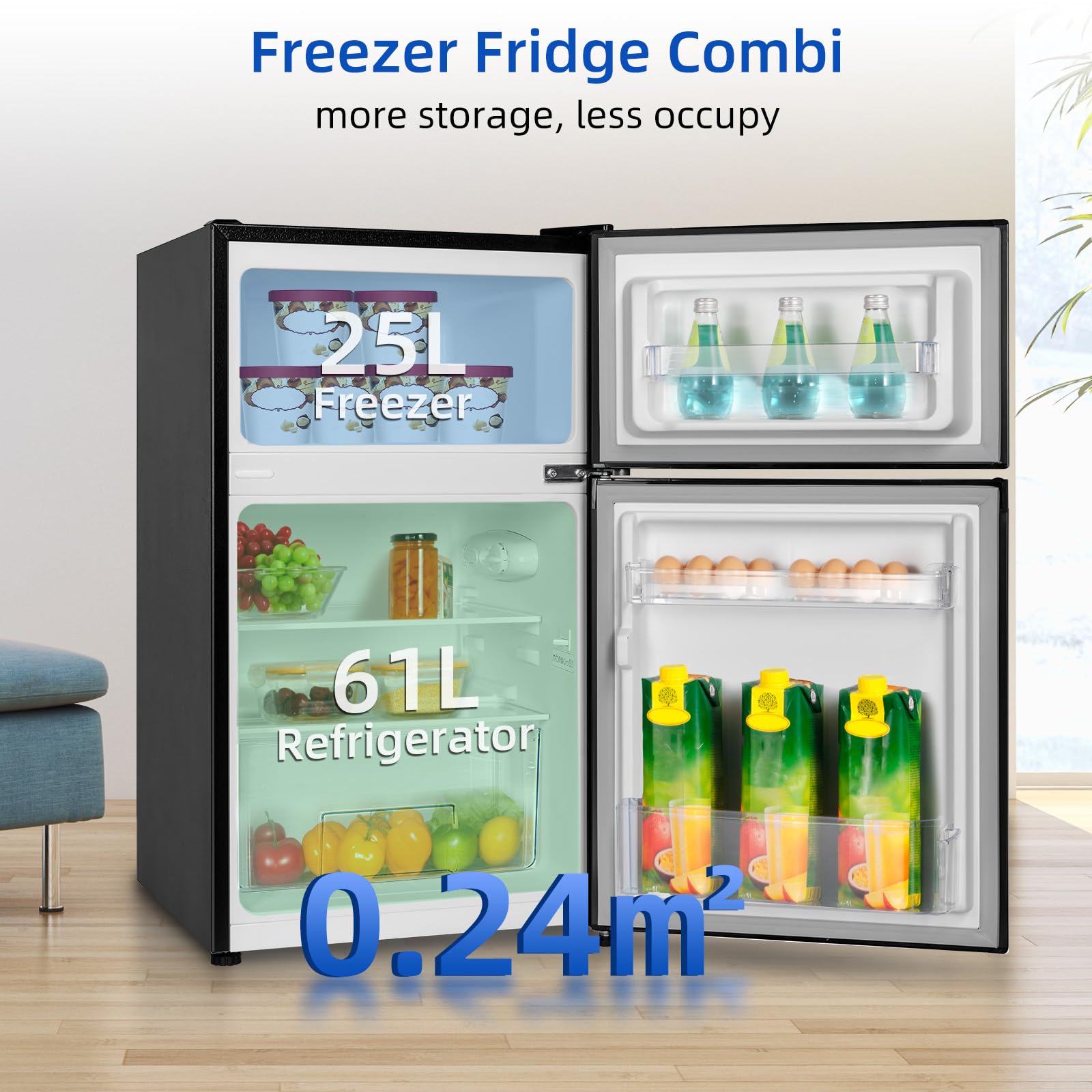 Réfrigérateur congélateur en haut Réfrigérateur congélateur - 86 L (61/25L) - Portes réversibles, Congélateur 4 étoiles, Machine à glaçons, Garantie compresseur 12 ans, Classe E – Image 9