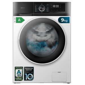 Lave-linge 9 Kg Chargement Frontal Bolero Dresscode 9500 Inverter A. 1900 W, 1400 rpm, Moteur Inverter Plus, Basse Consommation, 16 Programmes, SteamMax, Delay Start, Blanc