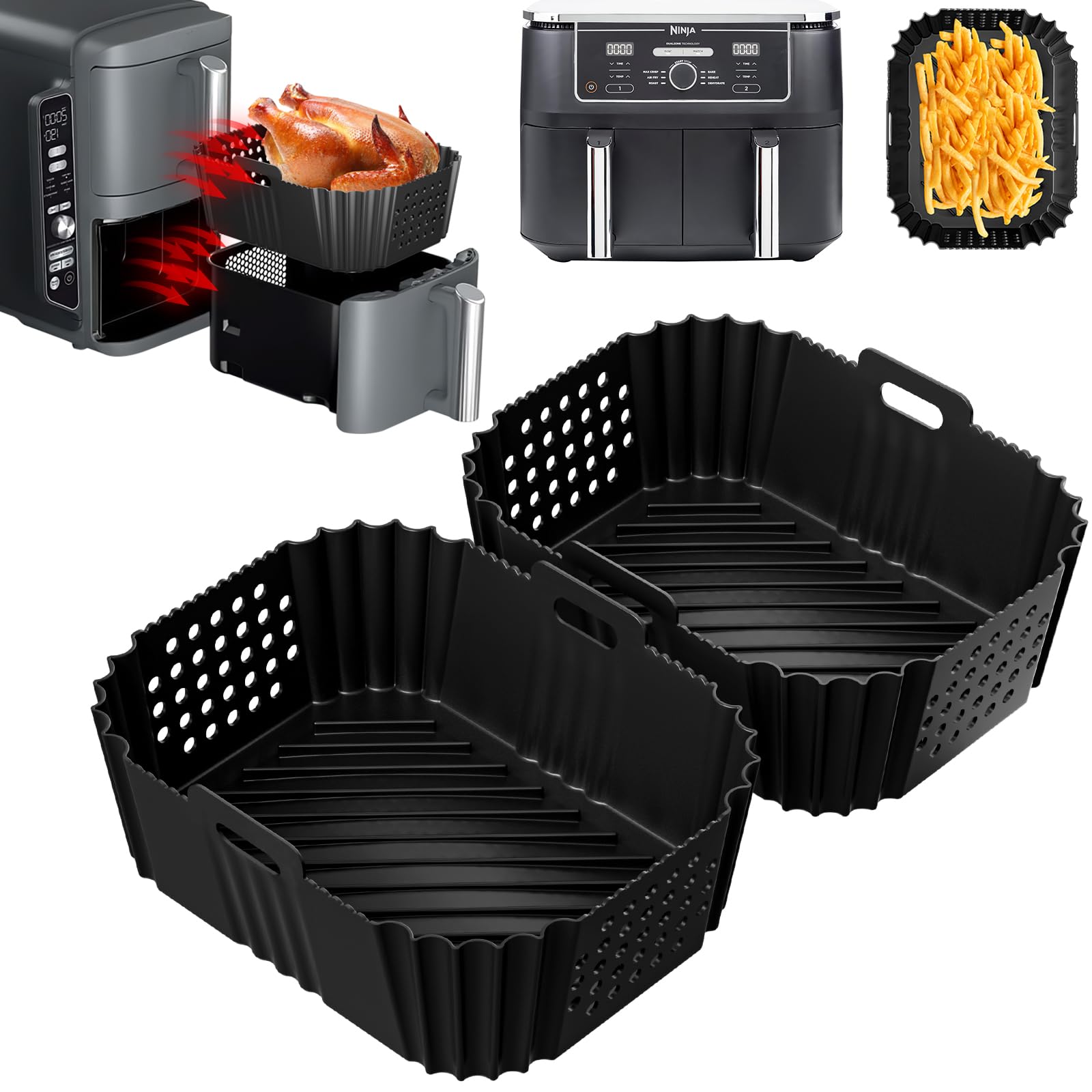 2 Paquet Moule Silicone Air Fryer pour Ninja Double Stack XL Friteuse Sans Huile SL400EU, Moule Accessoires Airfryer pour Foodi Max Dual Zone 9.5l AF400EU AF300EU 7.5L, Plat Pour Cuisine